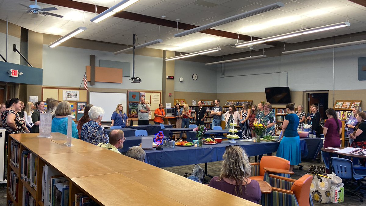 JustinHerrell's tweet photo. Fantastic celebration as Sherri Huddle and Val Cantu open the next chapter in their lives! A combined 49 years of service, Happy Retirement! @officialSPS @westportcats https://t.co/TNSoFS0q7l