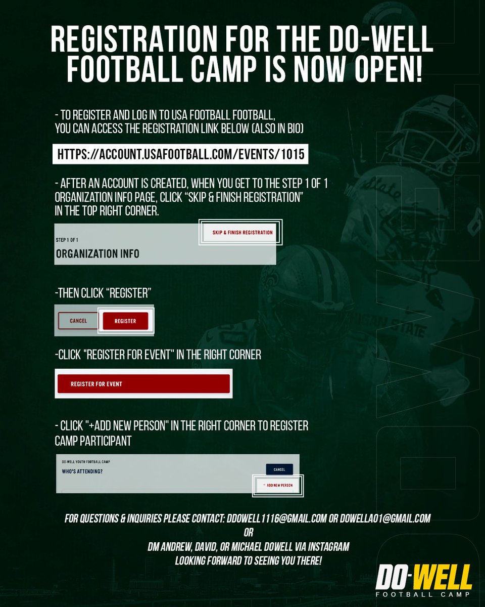 a1dowell's tweet photo. Excited to announce that my brothers and I will be hosting our 1st FREE Youth Football Camp at our high school alma mater on July 16th. 

Register at https://t.co/xvrv9ckywU Feel free to reach out with any questions and for additional info. https://t.co/gAnfyHeT35
