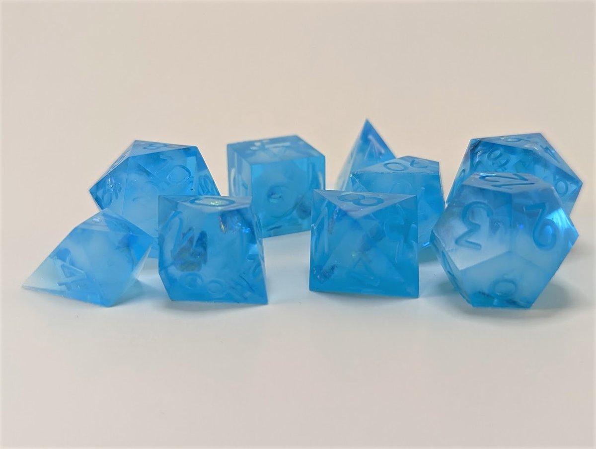FishMakesDice's tweet photo. Pull of the day! (Technically yesterday...)

I'm still practicing making clouds with the white resin, so there might be a lot of cloud dice...

#handmadedice #dice #dicemaker #ttrpg #dnd #dungeonsanddragons #diceset #dnddice #resin #resinart #dicegoblin #mathrocks #clouddice https://t.co/IGbkGafICg