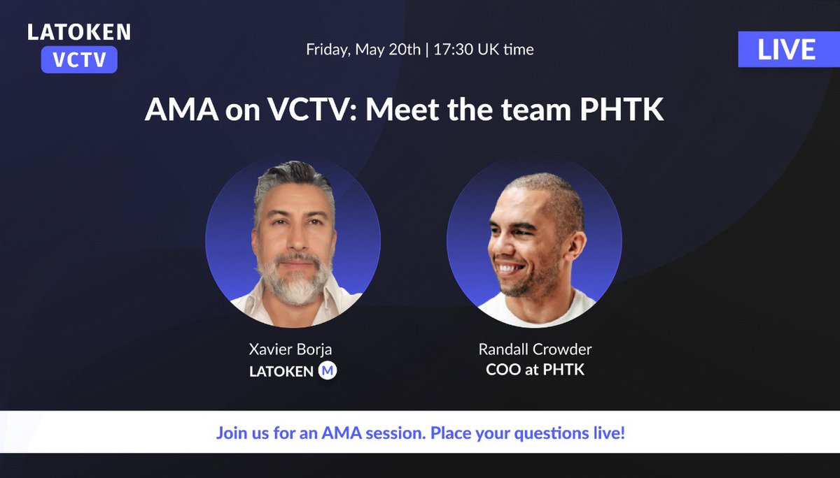 🎁 <a href="/PhunToken/">PhunToken</a> AMA Giveaway!
💰 Authors of the 10 most interesting questions will get 10K PHTK each
LATOKEN Form: go.latoken.com/85y
Winners 📣 during the LATOKEN VCTV AMA session on May 20 | 4:30 PM UTC | 11:30 AM CT
📍 LATOKEN's VCTV Show