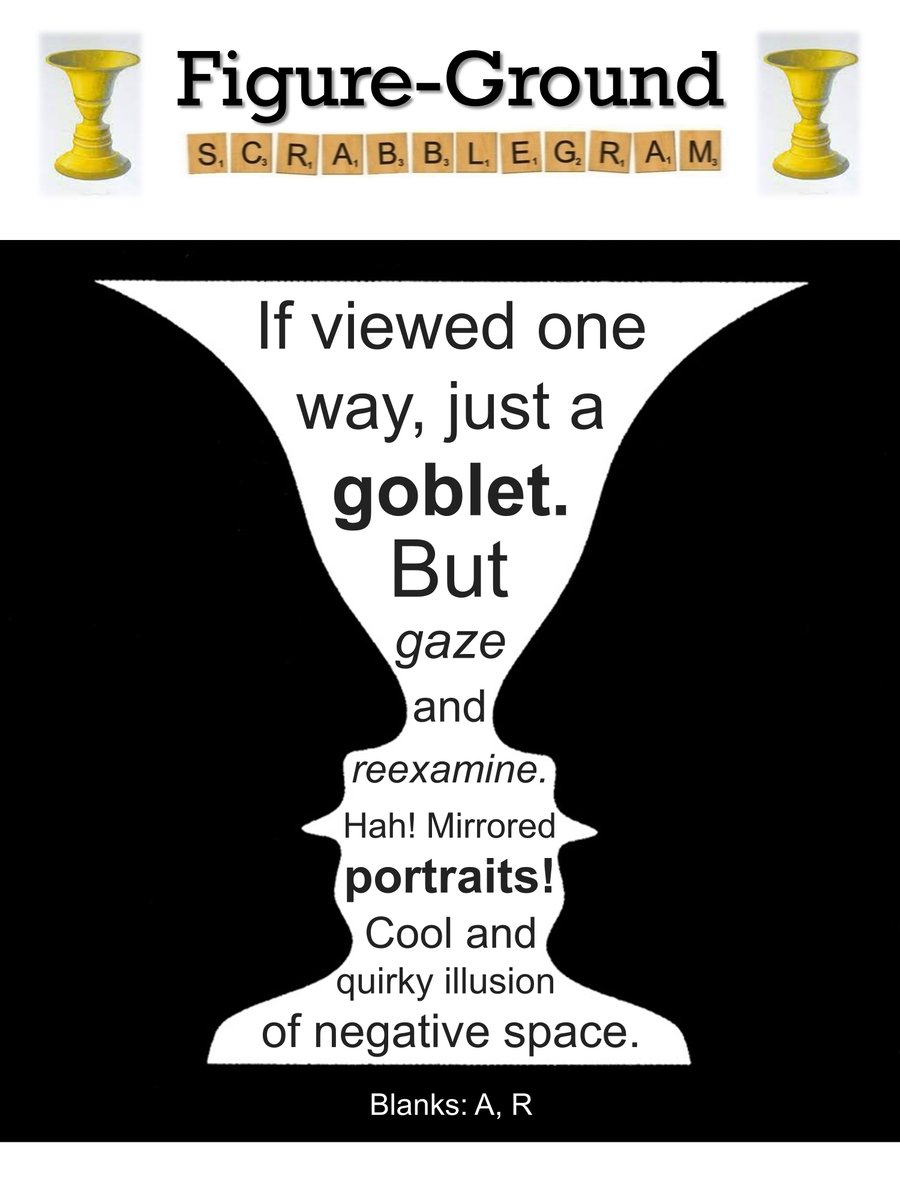 dc_scrabblegram's tweet photo. SCRABBLEGRAM* OF THE DAY
Figure-Ground
A classic illusion.
https://t.co/CIr83hoqyn
*Uses each of the 100 Scrabble tiles exactly once.
#FigureGround, #illusion, #OpticalIllusion, #RubinVase, #wordplay, #anagram, #scrabble https://t.co/seZwk9X28l