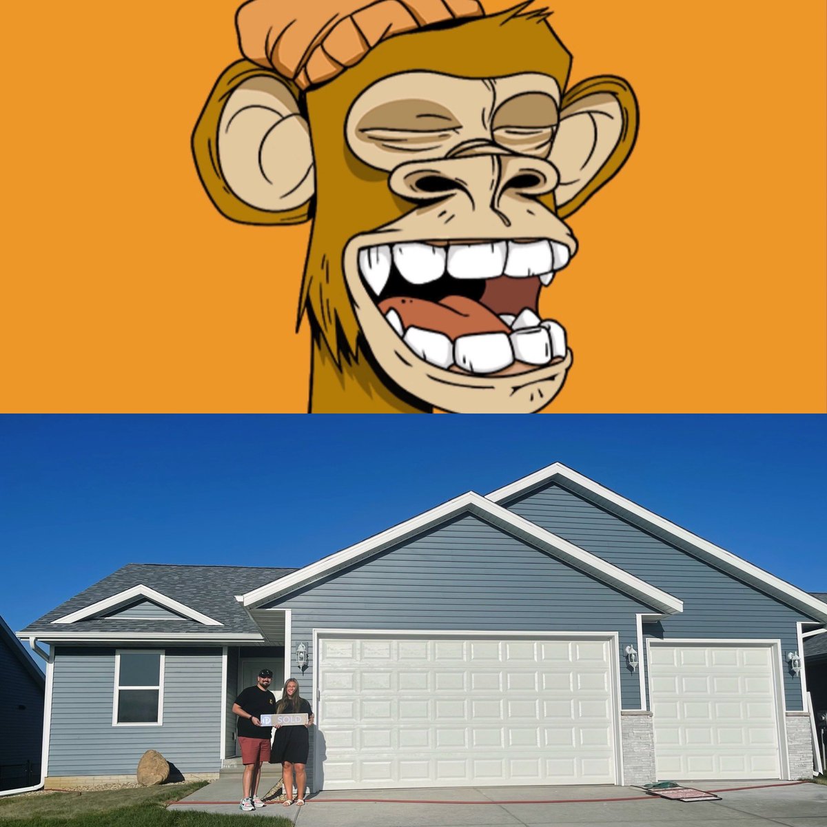 ABrandonSanchez's tweet image. Flipped BAYC 8947 for a house! Thanks to @Versuhtyle for putting me onto BAYC last June with the advice they would go to 5eth by Labor Day! Probably still sold too early, but not having a mortgage was too much to pass up.