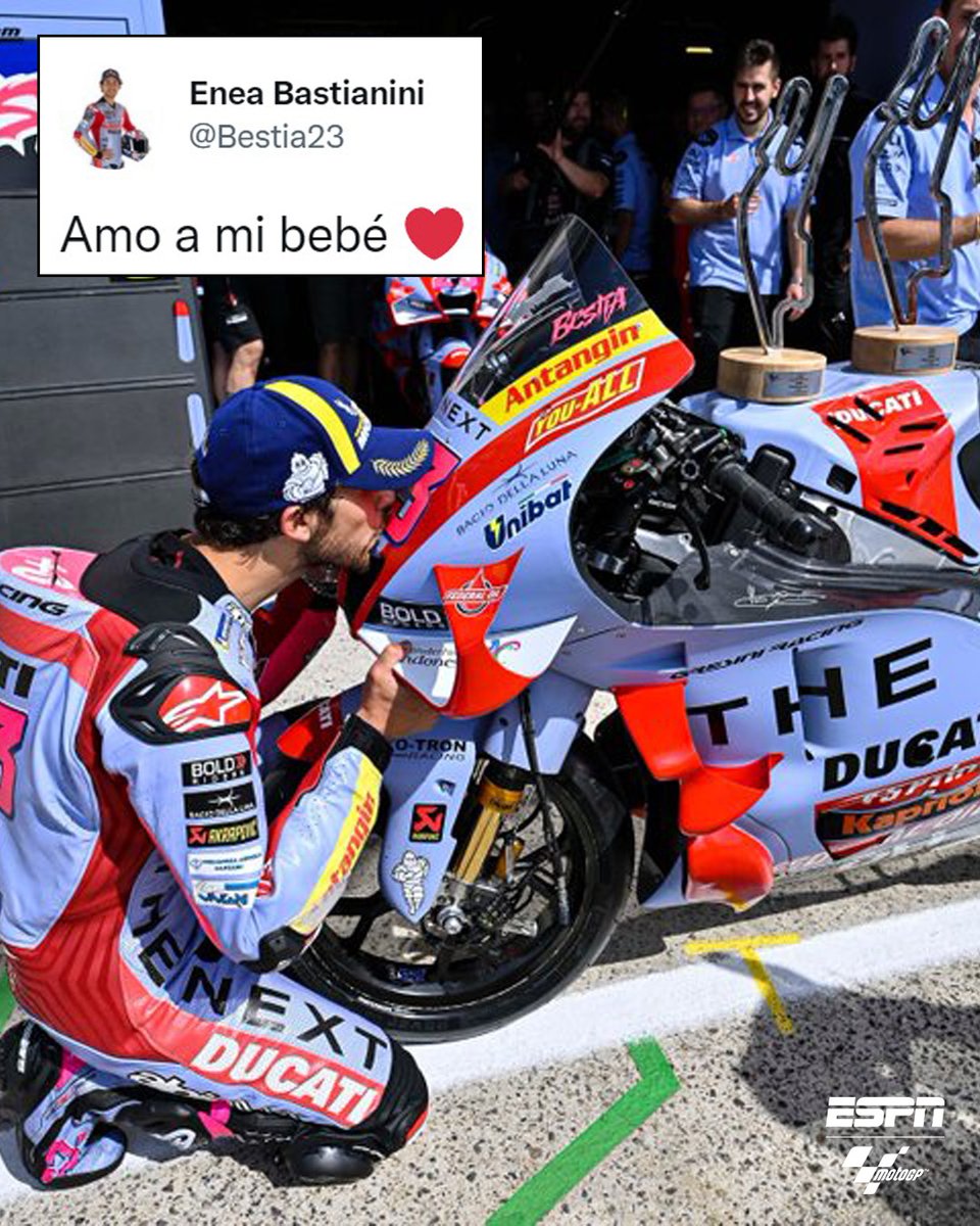 MotoGP_ESPN's tweet photo. Quédate con quien te trate como #Bastianini a su moto. 😍

#MotoGPxESPN https://t.co/okxdsYYq8X
