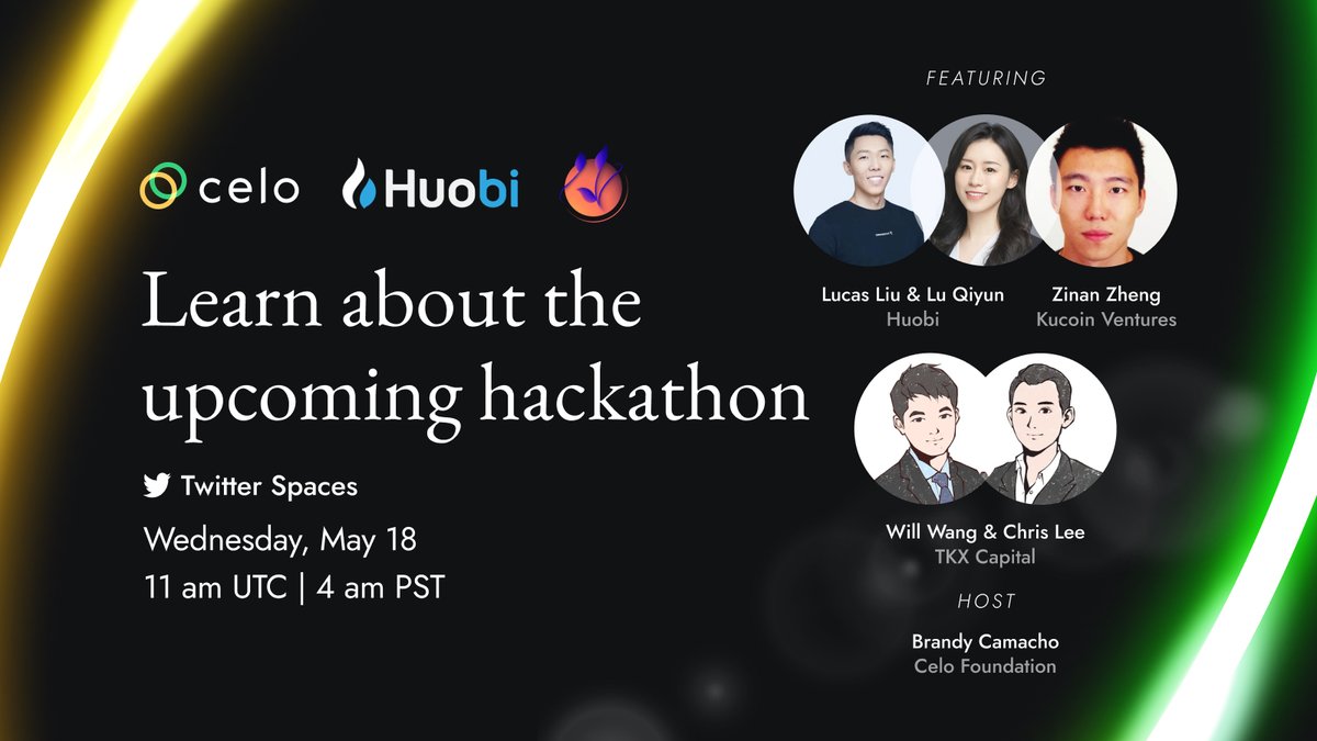 Celo's tweet photo. Celo x Huobi x Angelhack Hackathon = LEGENDARY. 💥 👩🏽‍💻 #CeloHuobiHack 

Join the powerhouse hackathon AMA with @huobiglobal @AngelHack and @CeloOrg hosted by @brandylee79.  

Set a reminder ⤵️ 
https://t.co/EziJcvojh9 https://t.co/wmPslJu1w4