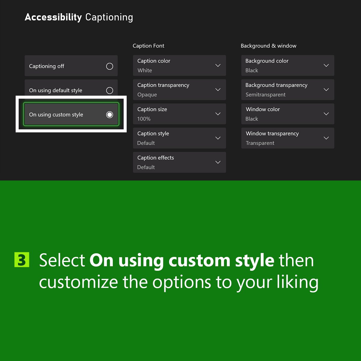 XBOXSupport's tweet photo. There are two types of people: 

Those who use closed captions 
Those who use closed captions and customize it to their wants and needs

Here are ways you can customize your closed captions: https://t.co/Jc8eFSDkF4 https://t.co/4XdzSDTdXN
