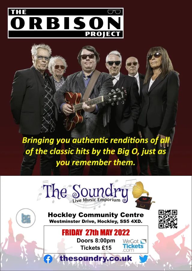 TSoundry's tweet photo. Our next gig at The Soundry is the fabulous Orbison Project on Friday 27th May. Tickets may be purchased online at https://t.co/krAvmx6kwC or from the bar at The Commy, Westminster Drive, Hockley SS5 4XD. https://t.co/dMs5EgEgCt