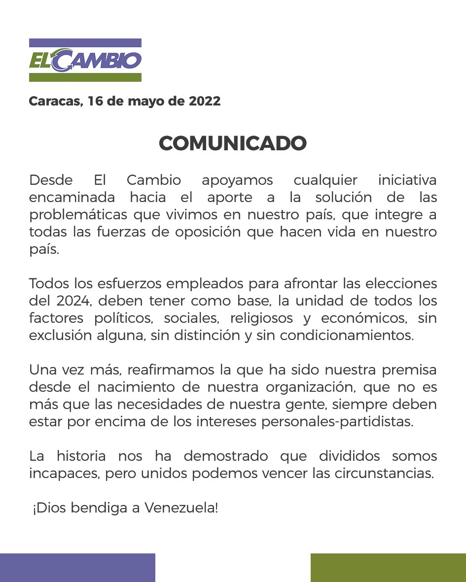 ElCambioVE's tweet photo. #16May | COMUNICADO https://t.co/CoQ1B3jFir