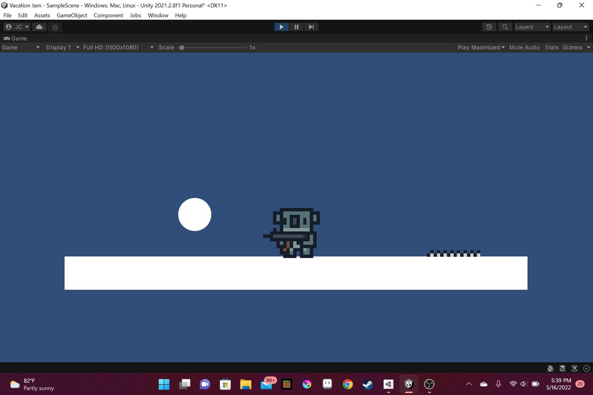 assassin_squid's tweet photo. I'm on vacation right now and in between trips to the beach I'm trying to make a small game this week. It's like a game jam but lonelier. I can't edit video on this pc but here's a screenshot

#gamedev #indiegame #madewithunity https://t.co/yjikY28Fhn