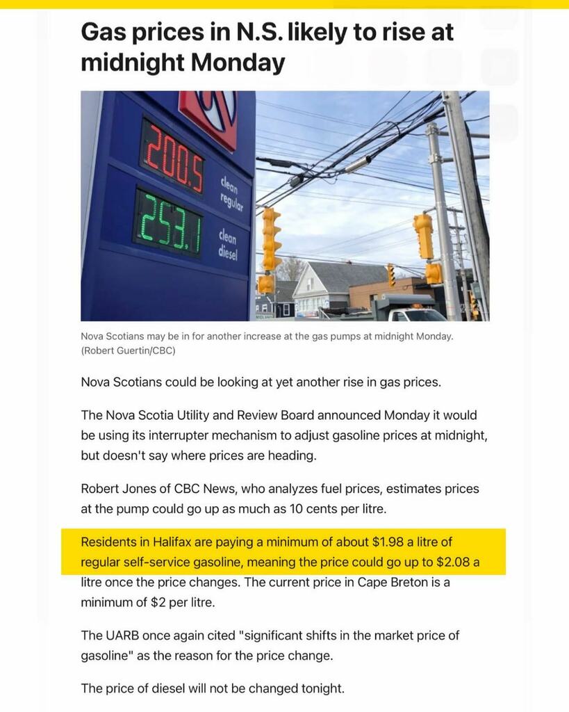 halifaxnoise on Twitter "Gas prices in N.S. likely to rise at midnight