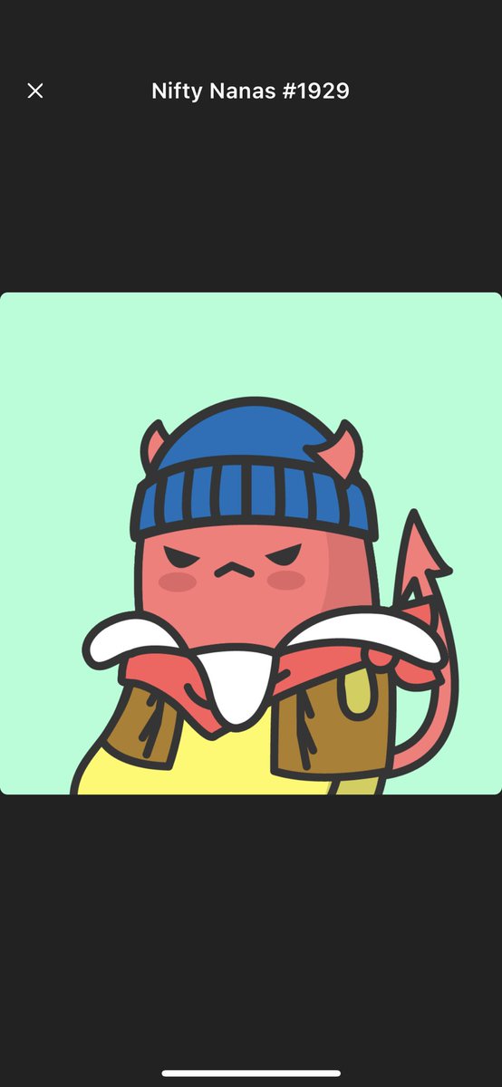 x2K_JOK3R's tweet photo. I’ll probably never stop buying @NiftyNanas
Here’s my newest little devil! Nana #1929 🍌😈🍌 https://t.co/nXTwkmLUFz