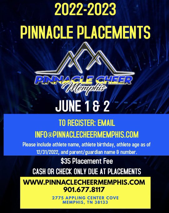 CheerTheory's tweet photo. Join @PCMemphis5678 for the 2022-2023 season - the Mid-South’s brand new competitive Allstar Cheerleading program. Tryouts are June 1-2, 2022!
Visit their website to learn more: https://t.co/wwxmQnCEXz
#CheerTheoryPartner https://t.co/bOiE9pgR54
