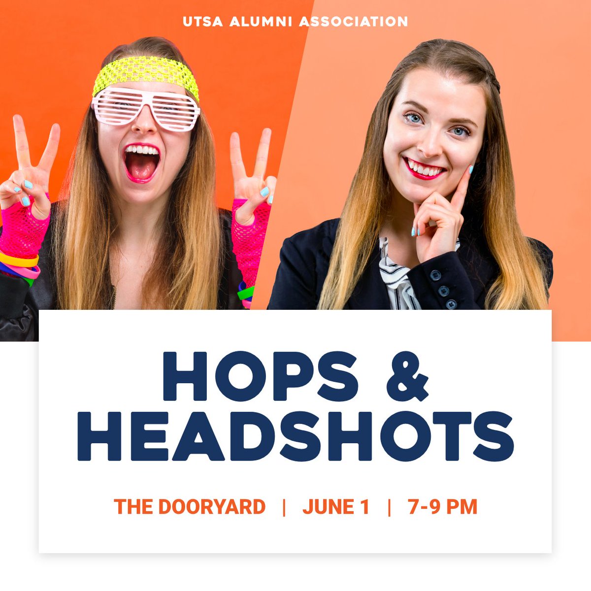 UTSAAlumni's tweet image. Hey #UTSAGrad22! Need a new — and free — professional photo for LinkedIn? Join us for "Hops &amp;amp; Headshots" on Wednesday, June 1, from 7-9pm, at The Dooryard! 

Drinks🍻
Roadrunner pride🤙 
FREE professional headshot📸

RSVP: bit.ly/3KJ0Sn7