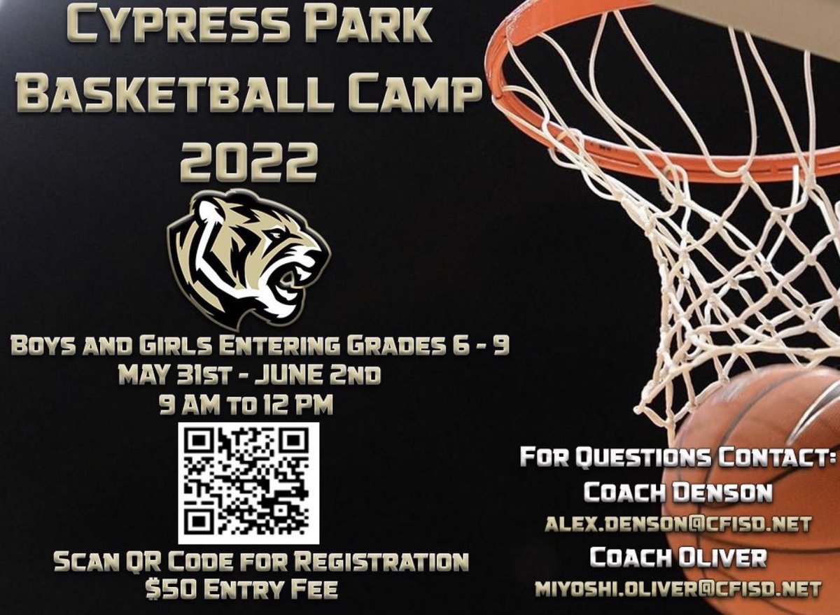 15 days till camp!!! Get signed up🐯🏀💪🏽<a href="/RoweBoysAthl/">Rowe Boys Athletics</a> <a href="/RoweCFISD/">Rowe Middle School</a> <a href="/ThorntonCFISD/">Thornton MS</a> <a href="/PatriotsTMS/">Patriot Athletics</a> <a href="/EmeryElementary/">Emery Elementary</a> <a href="/CFISDJowell/">Jowell Jaguars</a> <a href="/CFISDWalker/">Walker Elementary</a> <a href="/MRobinsonElem/">M. Robinson Elementary</a> <a href="/HemmenwayStreak/">Hemmenway Elementary</a> <a href="/HooverCFISD/">HooverCFISD</a>