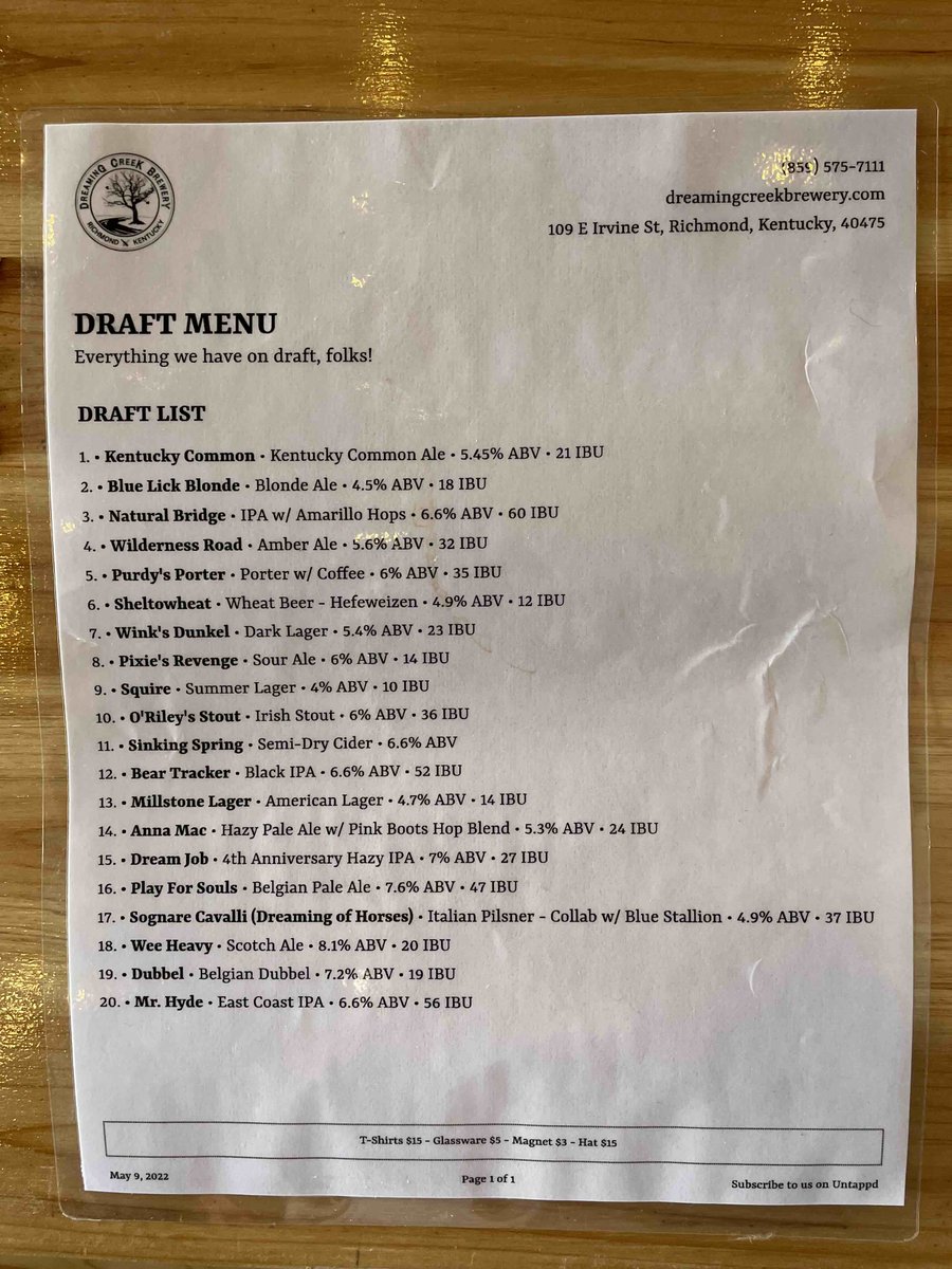BrewBoardApp's tweet photo. A new tap list for Dreaming Creek Brewery in Richmond, KY was just uploaded!

#beer #craftbeer #beerstagram #instabeer #beerlover #beergeek #ipa #beeroclock #taplist https://t.co/9RrlUdzrMV