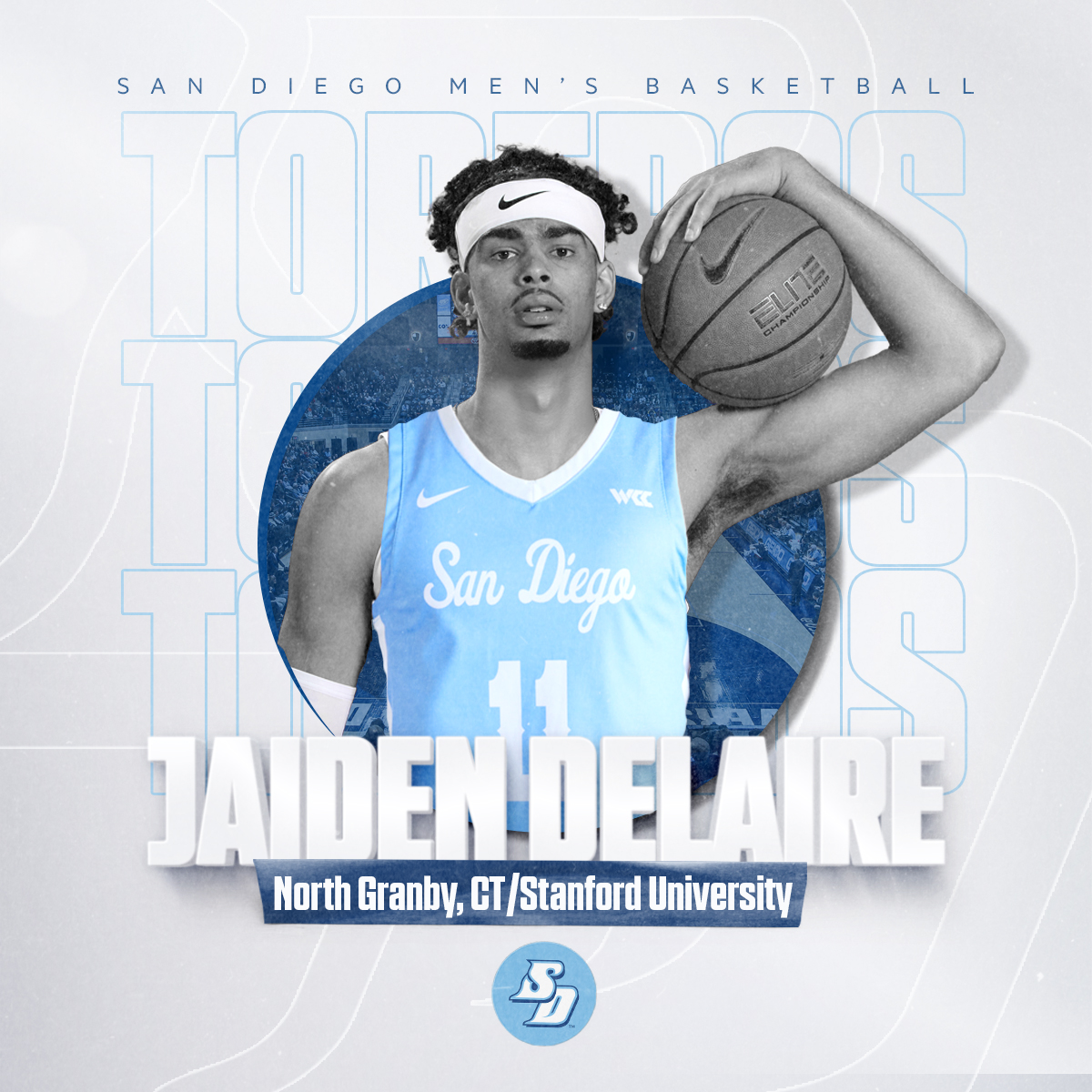 usdmbb's tweet photo. The Pac-12's Most Improved Player in 2021 is now joining the WCC.

Let's get to work, @JaidenDelaire❗️

#GoToreros https://t.co/Zh7UFyWTAY