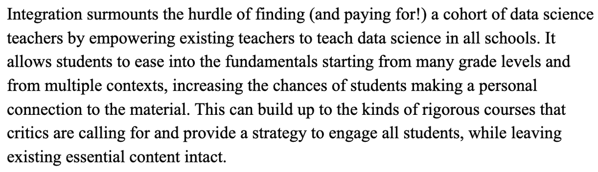 Bootstrapworld's tweet photo. There has been a lot of discussion about the proposed new California math standards. Here's our position.

Short version: we are surprised there isn't more discussion of integration, which lets CA have its cake and eat it too, dodges future costs, and avoids schism. #DataScience https://t.co/iazZyNCJut