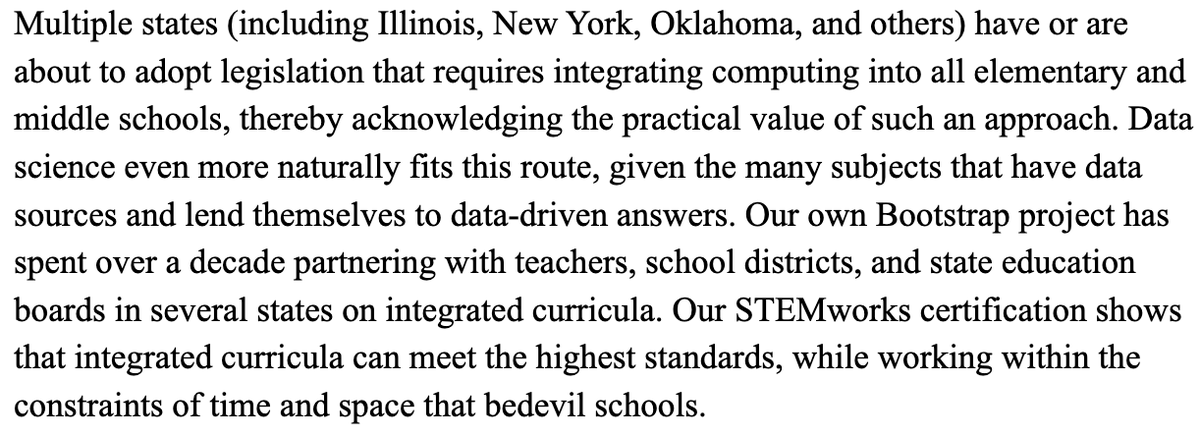Bootstrapworld's tweet photo. There has been a lot of discussion about the proposed new California math standards. Here's our position.

Short version: we are surprised there isn't more discussion of integration, which lets CA have its cake and eat it too, dodges future costs, and avoids schism. #DataScience https://t.co/iazZyNCJut