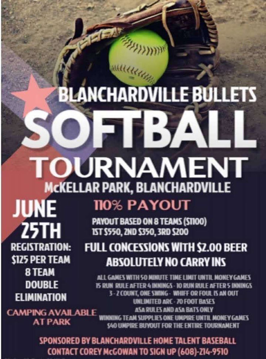 Bullets softball tournament is coming up on June 25th. Get your team in before it fills up! #Bullets
