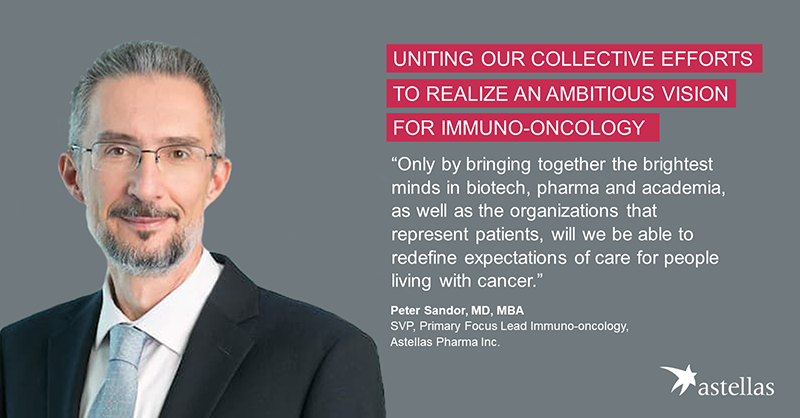 AstellasUS's tweet photo. We’re working with the cancer community to find and accelerate the cures of tomorrow. Our Primary Focus Lead Immuno-oncology, Peter Sandor, shares how collaboration and new ways of working are driving progress for patients. #ChangingTomorrow #ScienceFirstForPatients