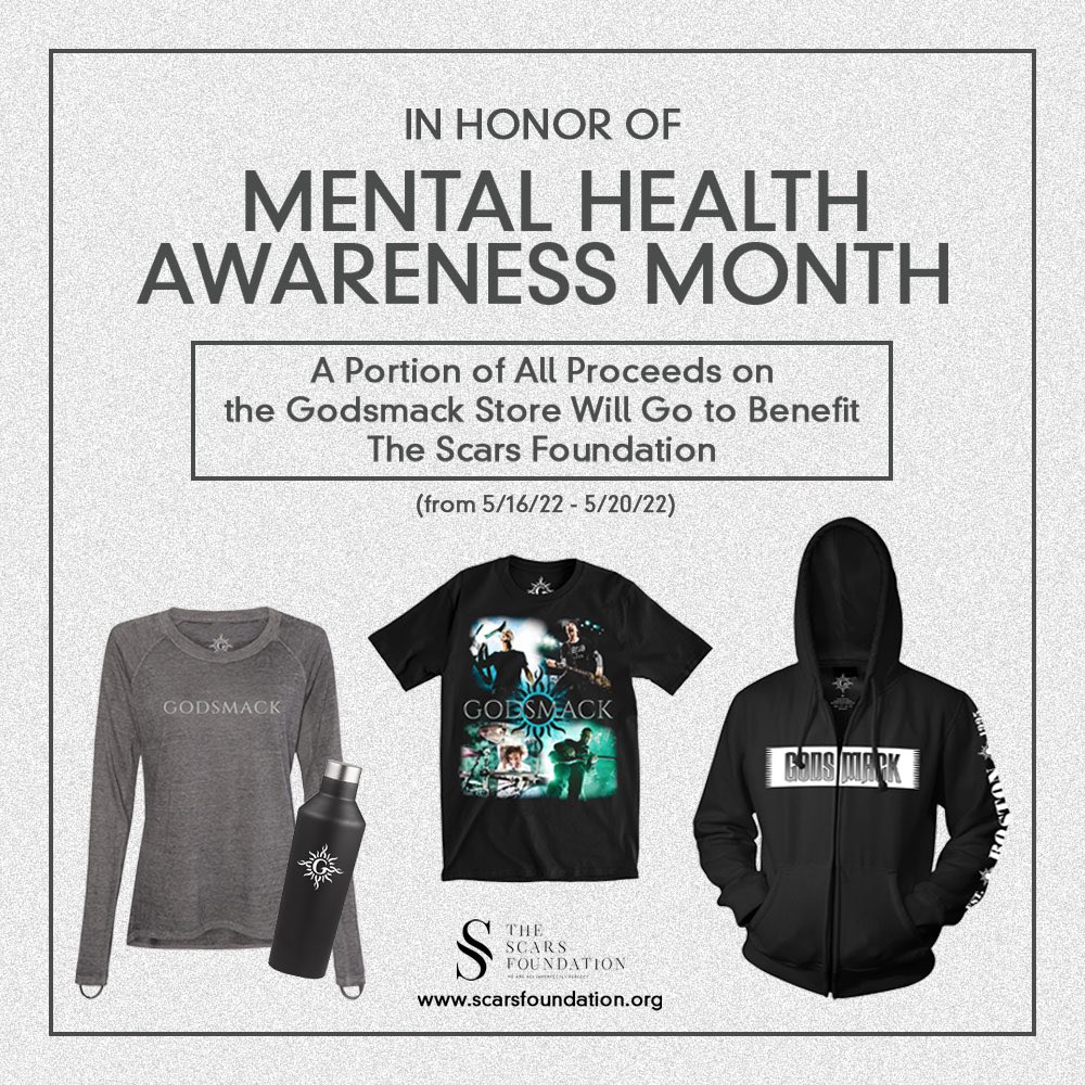 In honor of #MentalHealthAwarenessMonth a portion of proceeds from all Godsmack Store sales from 5/16-5/20 will benefit the @scarsfoundation🖤

🛒 SHOP at: shop.godsmack.com

#onlineshop #shop #godsmack #thescarsfoundation #scarsfoundation #mentalhealth #mentalhealthmatters