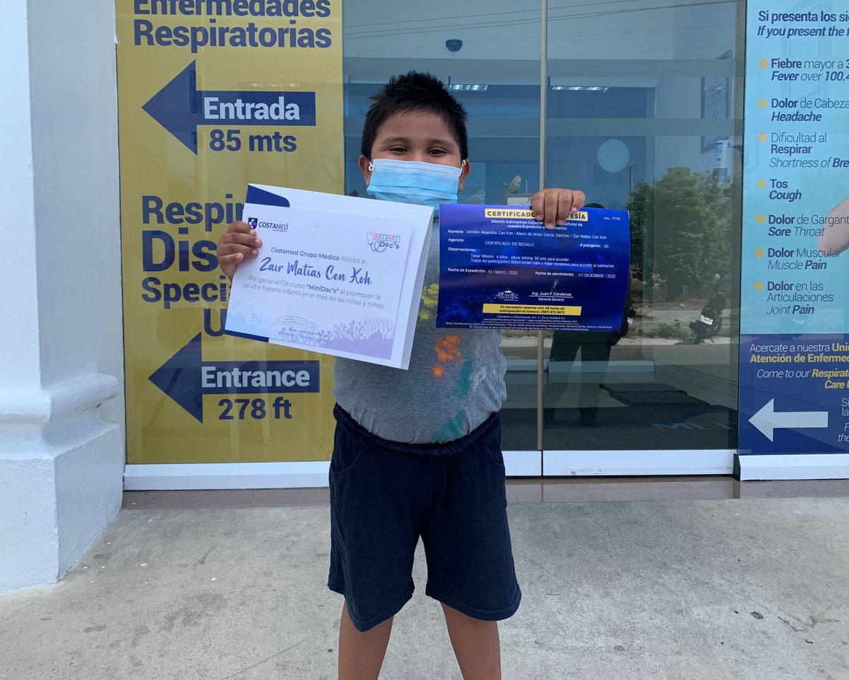 Entrega del premio de nuestra dinámica de Mini Doc's a Zair Matías Cen Koh🤩✨

Nuevamente agradecemos a todos las madres y padres que participaron junto a sus pequeños🙏🏼❤️

#Costamed #SiempreCercaDeTi #HospitalSeguro #Salud