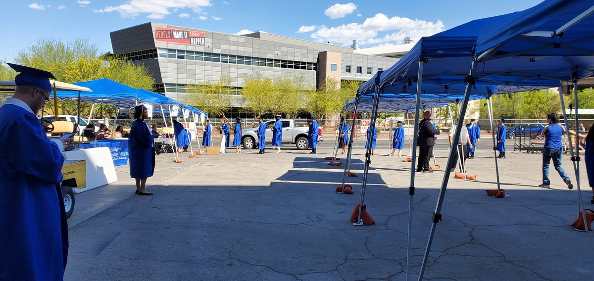 ProfMcCoy's tweet photo. We are gearing up for the @CSNCoyote commencement ceremony tonight at the Thomas & Mack! The stage is set, the graduates are beginning to assemble & we are ready to graduate a record number of graduates--CSN is graduating 4,298 students into our community! #CSNGrad #CSN50 https://t.co/RV3h4beWDx