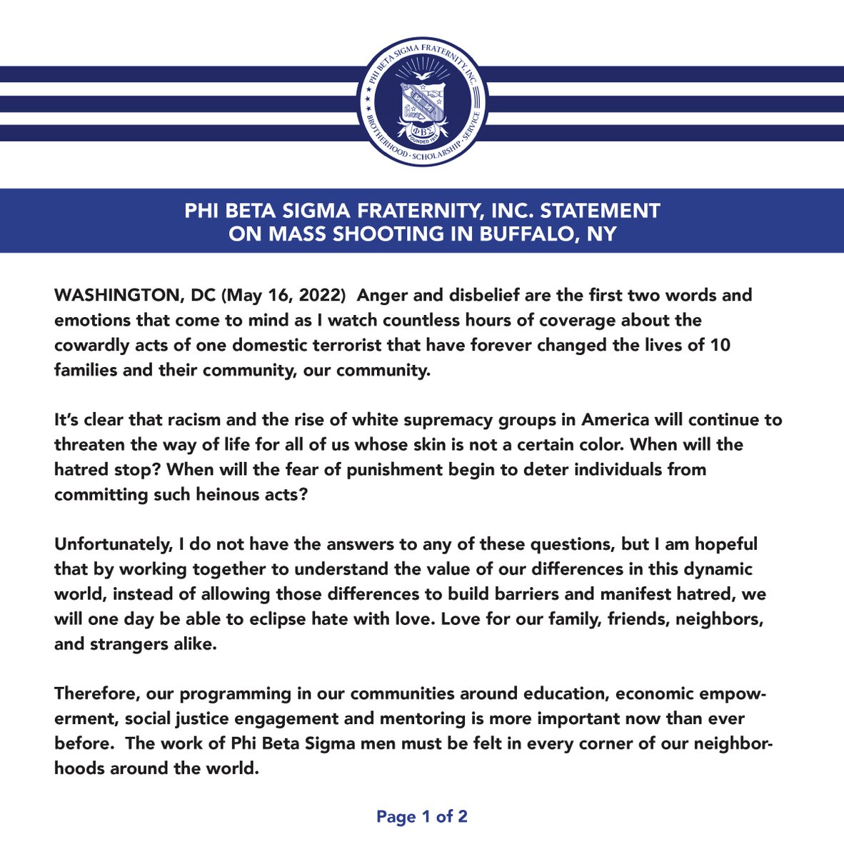 pbs_1914's tweet photo. Phi Beta Sigma statement on the Mass Shooting in Buffalo, NY. 

#pbs1914 #Sigma108 https://t.co/kPqUvZw826