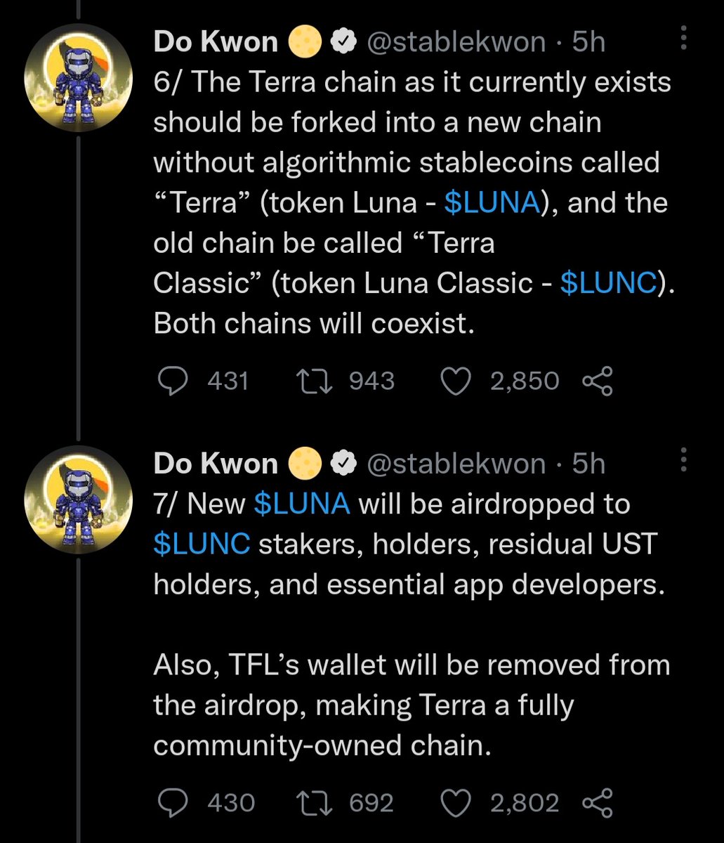 Hayess5178's tweet photo. Well... It's a plan👇. If it will work and help $LUNA recovery is unknown. I know people like the word airdrop 😂. 

LUNA 2.0 ✍️

$ust #luna $lunc @terra_money #Bitcoin #StableCoin #cryptocurrency https://t.co/TVjyS5M2jo