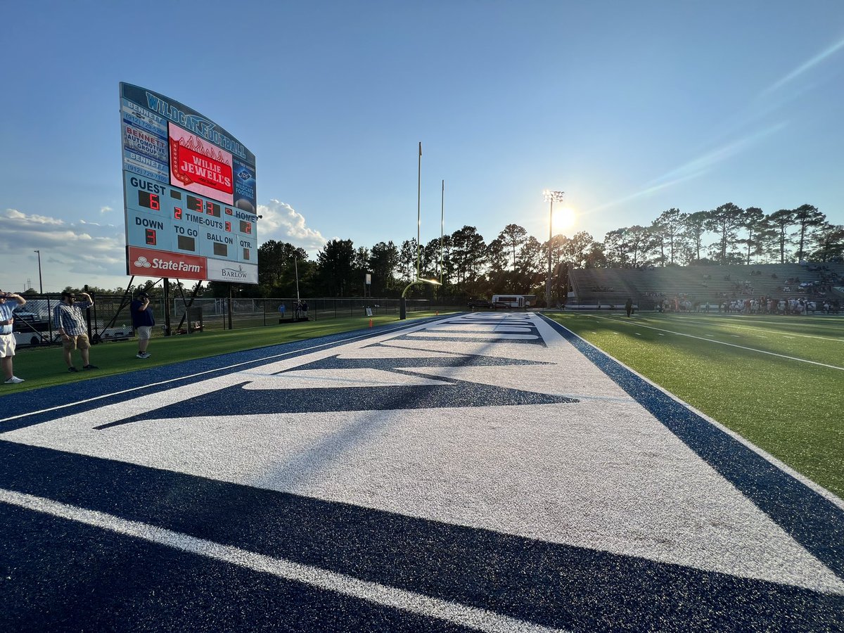 BrentASJax's tweet photo. A warm evening for some Monday Night Football @CamdenRecruits style. Cheerleaders, band, students, nice crowd. Impressive spring game atmosphere. @ActionSportsJax @ESPN690Jax #ASJax #BlitzIsOn https://t.co/Yhwqz78cPs