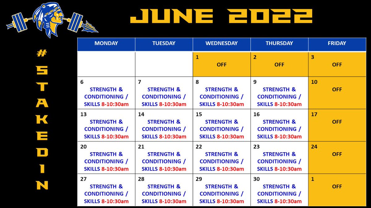 CHSBraveFB's tweet photo. Build the BLUE - Summer Strength & Conditioning/Skills 2022
📍CHS Athletic Facility/Stadium
🗓 June 6 - July 29th* (calendar ⬇️)
👤Incoming CISD 7th - 12th
⏰ 8am - 10am (skills to follow)
Registration Link: https://t.co/F62LrCsiLA
#LACONEJO | #StakedIn https://t.co/IVMUs2Dmg3