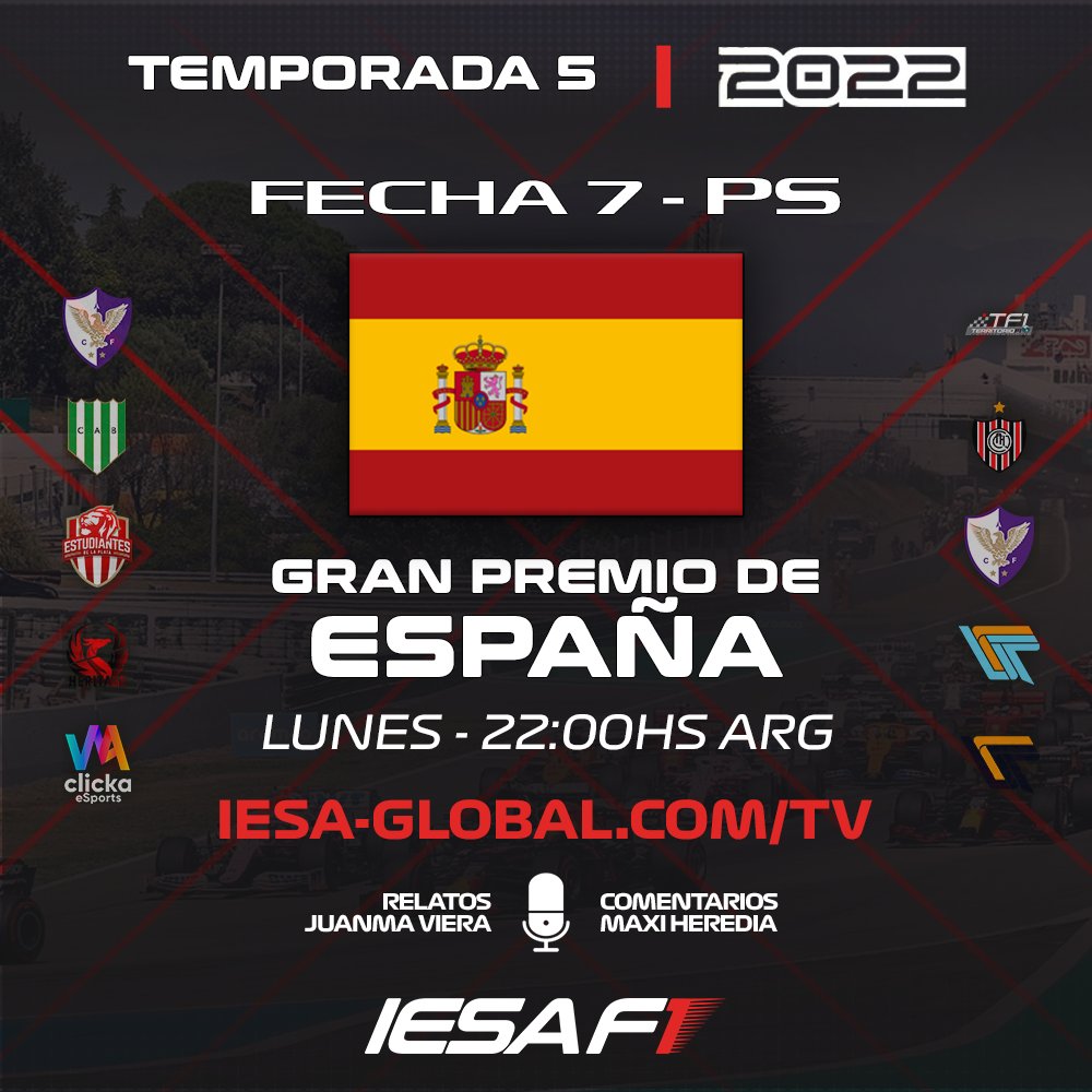 RACEDAY 🔥

FECHA 7 - PS 🔵

🇪🇸  GP de España
📌 Circuito de Catalunya
🎙️ <a href="/JuanmaViera27/">Juanma Viera</a> y <a href="/Mazzi_1991/">Mazzi</a> 
🕒 22:00hs (🇦🇷)
📺 iesa-global.com/tv

#IESAF1 🏎️ #F1 #Temporada5