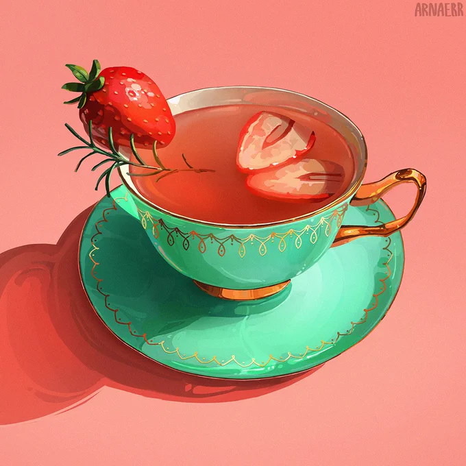 A still life can include objects as colorful as you can find, like this bright teacup.

🎨 "dessert study 3" by @arnaerr: https://t.co/QNEUk1cP8y 