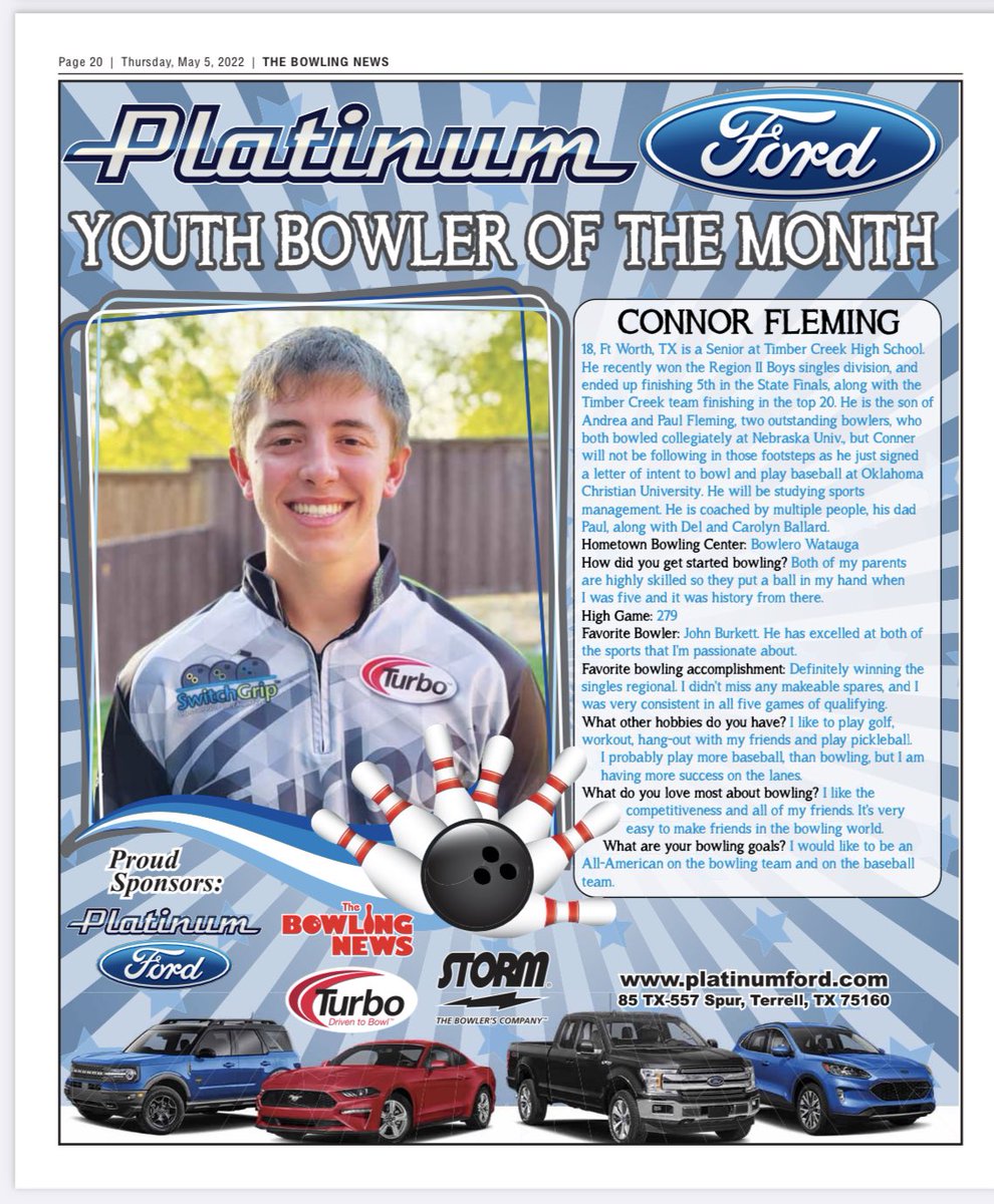 Our own C.Flem gets the nod for DFW Bowler of the Month. Way to go, Connor! <a href="/ConnorFlem3/">Connor Fleming</a> <a href="/OCEagles_Bowl/">OC Bowling</a> <a href="/KISDAthletics/">Keller ISD Athletics</a>
