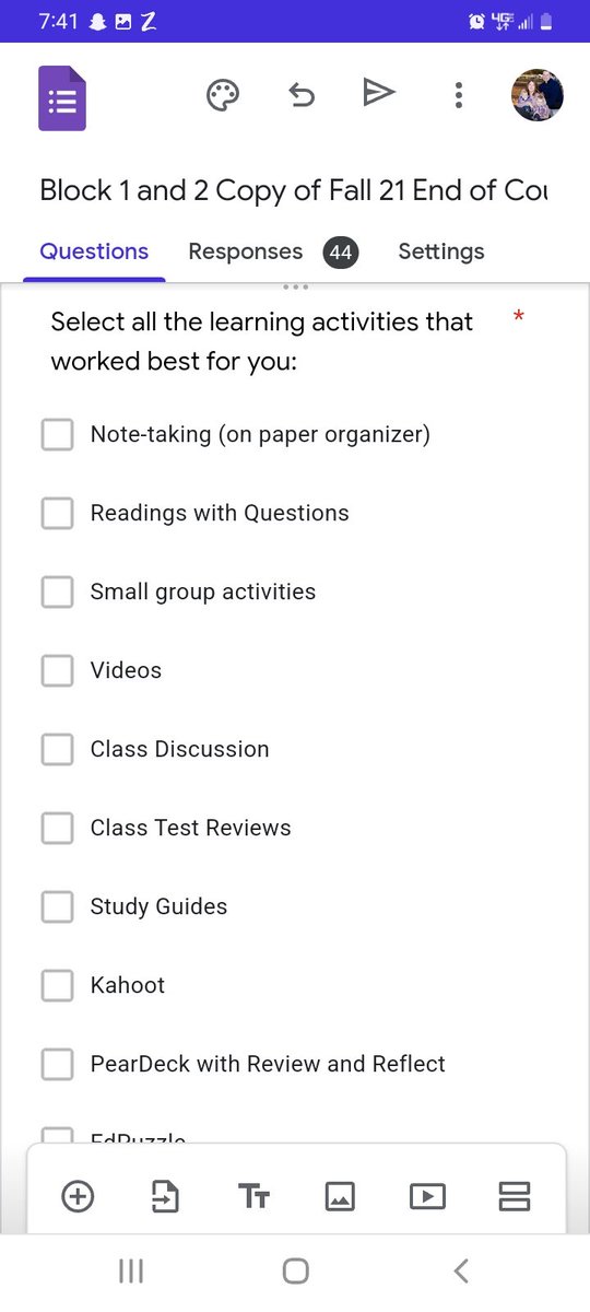 CherylLCAlspach's tweet photo. @kaitlyn_ambrose @teacher2teacher Here are the questions on my End of Course Survey. I've been happy with the responses! https://t.co/qOoY3HAoKU