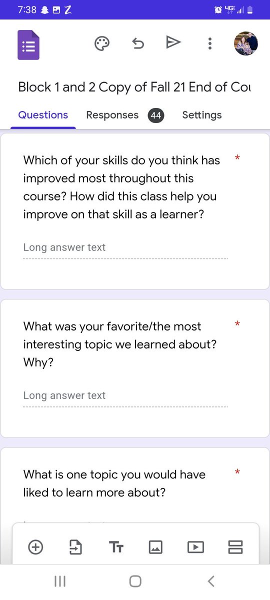 CherylLCAlspach's tweet photo. @kaitlyn_ambrose @teacher2teacher Here are the questions on my End of Course Survey. I've been happy with the responses! https://t.co/qOoY3HAoKU