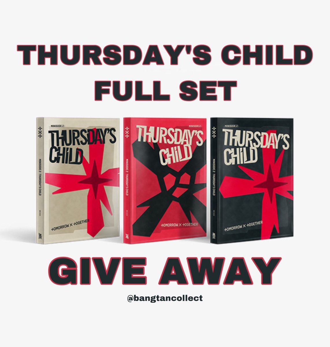 bangtanscollect's tweet photo. #TXT #Thursdays_Child  FULL SET GIVEAWAY (all album inclusions &amp; 1 pob/lucky draw) 
open ww 🌍
rules: 
- must be following 
- like rt and tag 1 friend  
ends: june 3rd 11AM EST https://t.co/bw0Yl2NkpM