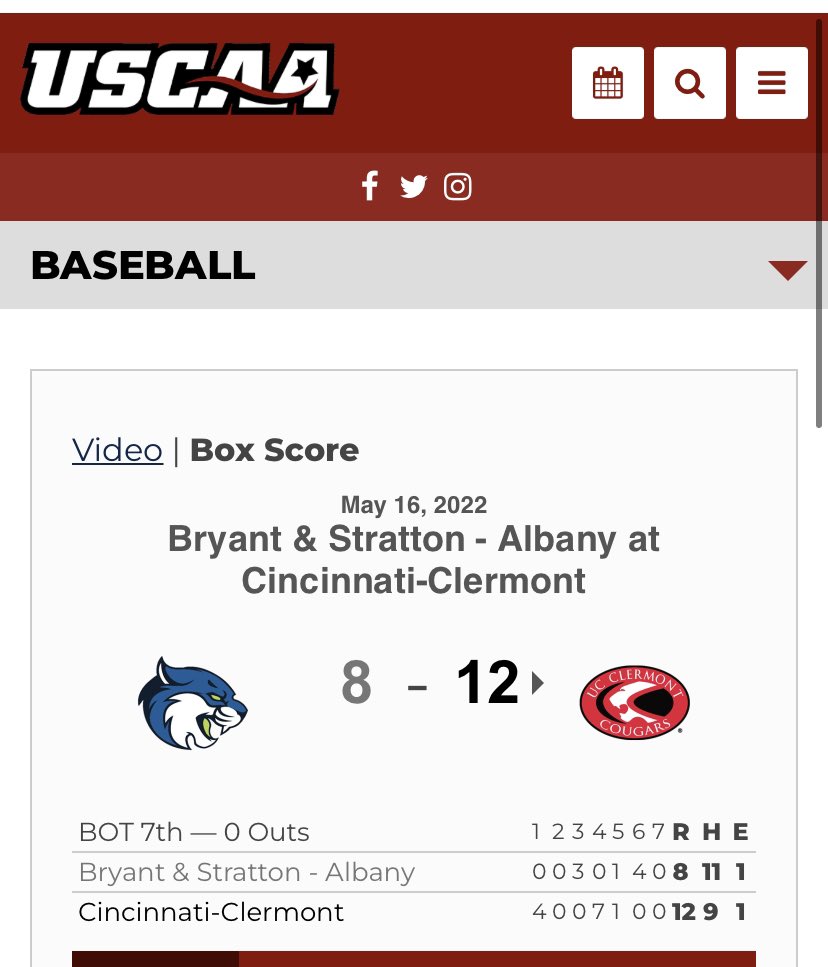 blainekelley's tweet image. @USCAA #SmallCollegeWorldSeries and the @ucclermont @UCC_Baseball #Cougars with the #W!