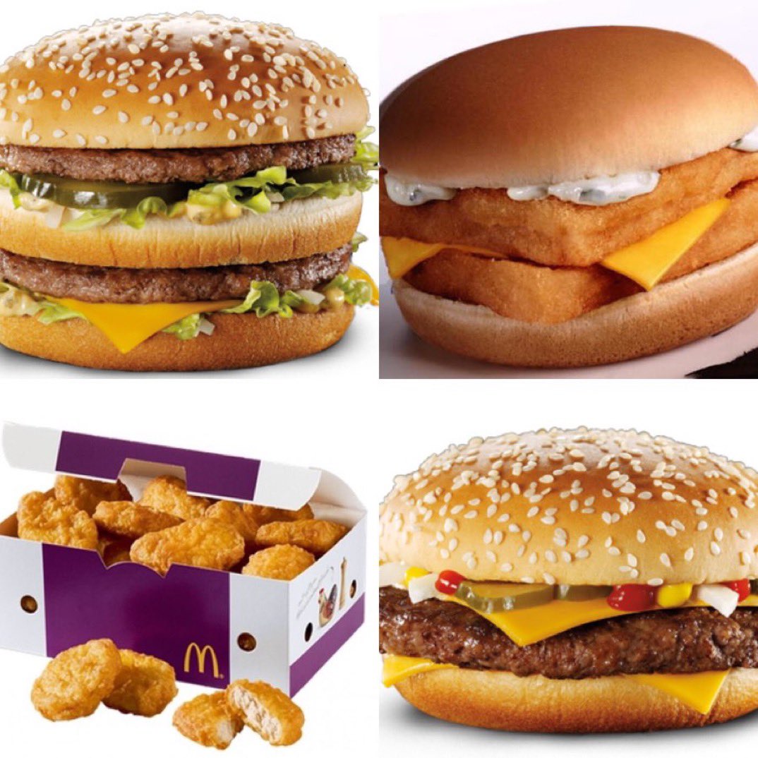 1GottaGo's tweet photo. Big Mac
Fillet O Fish
Nuggets
Quarter Pounder with Cheese 
#1GottaGo https://t.co/W7UClSN2A4