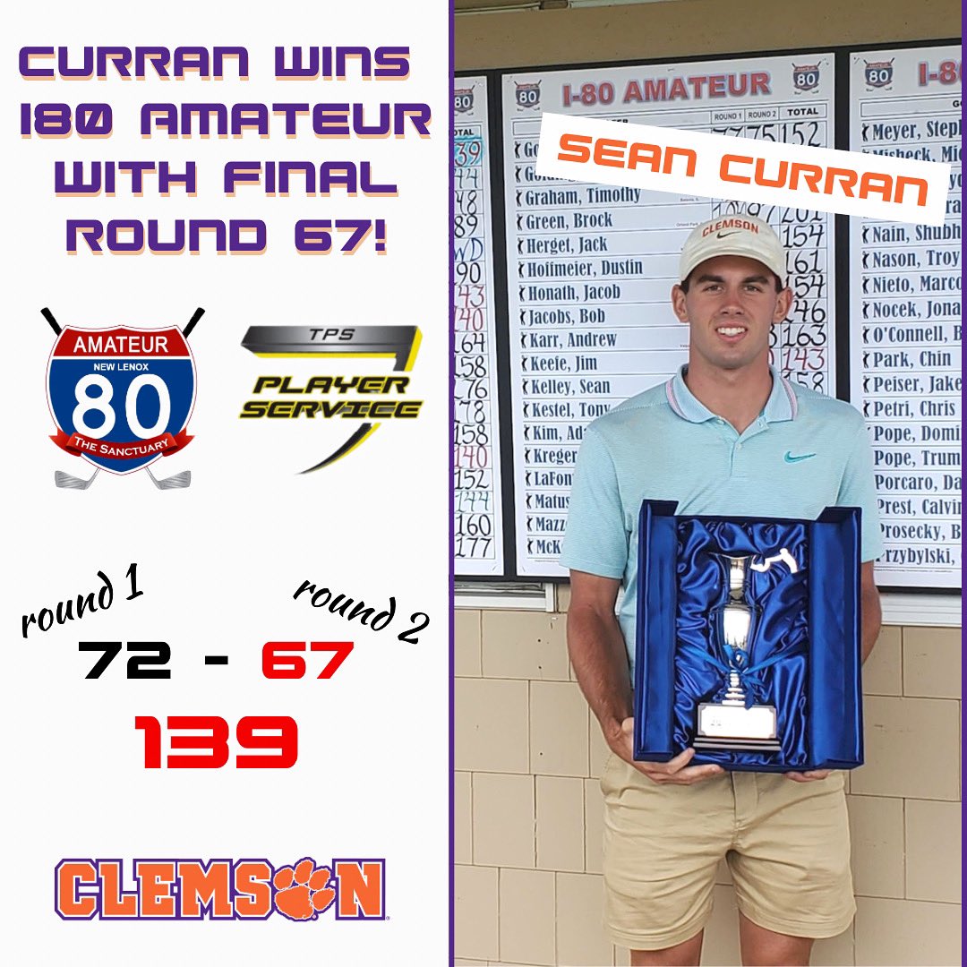 tpsgolfacademy's tweet photo. #TPSer @sean.curran.353 brought home a win this weekend at the i80 Amateur Invitational 🏆Sean’s final round 67 secured the victory! 🔥🔥 @clemsonmgolf #TeamTPS #Champion #UnderPar https://t.co/4oQp9HHUiY