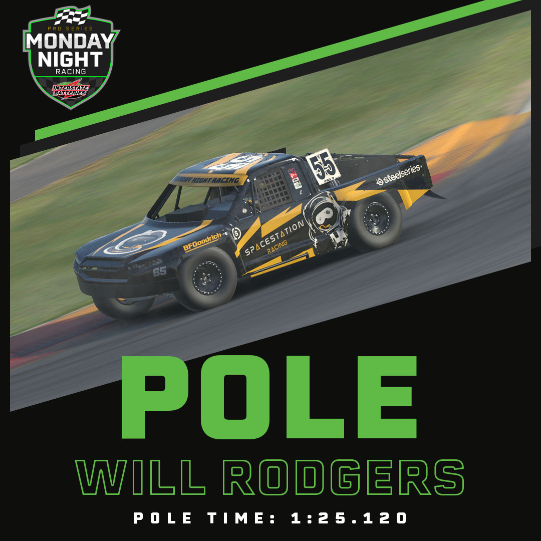 PodiumeSports's tweet photo. After an intense round of open qualifying, Will Rodgers is your pole winner for Round 3 at The Glen!

TUNE IN: https://t.co/eKm3IRd3q1

@SimSeats 
@MonNightRacing 
@interstatebatts
 
#SimSeatsChallenge
#iRacing
#Esports
#MondayNightRacing https://t.co/JTF2JF50tE