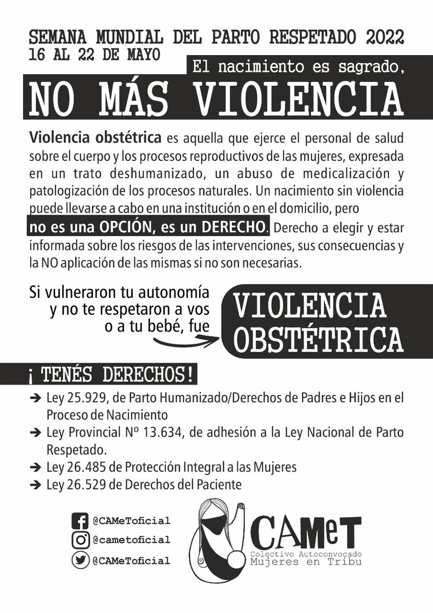 CAMeToficial's tweet photo. 💜 "El nacimiento es sagrado, NO MÁS VIOLENCIA" 💜

Con ese lema se está desarrollando la Semana Mundial del Parto Respetado 2022.

Entre las acciones que desarrollaremos estos días, estamos realizando volanteadas en las que distribuimos este material entre la población... 👇 https://t.co/oyiM5EDw72