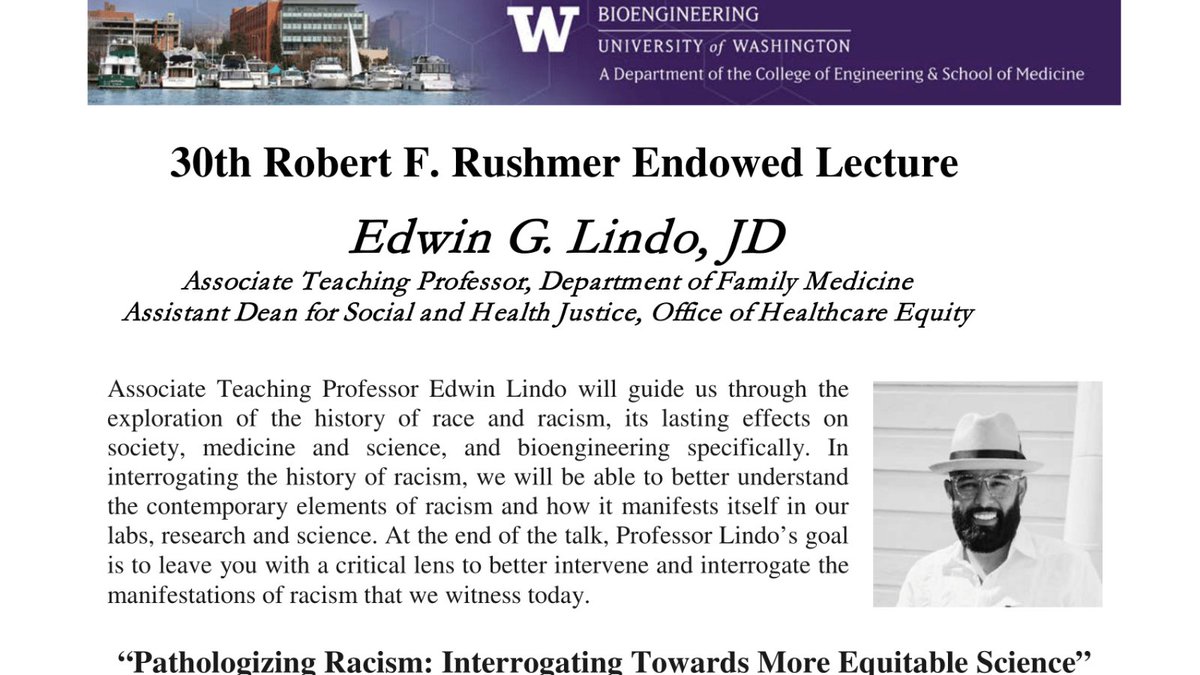 LutzLabUW's tweet photo. Save the date for the @UWBioE 2022 Rushmer Lecture by UW Professor @EdwinLindo. 

May 31st, 2022, 4:00-5:15 PM
Foege Auditorium (GNOM S060) – Reception will follow 5:15-6:15 PM
Zoom: https://t.co/tutxjxoRLE https://t.co/gImJ8g161U