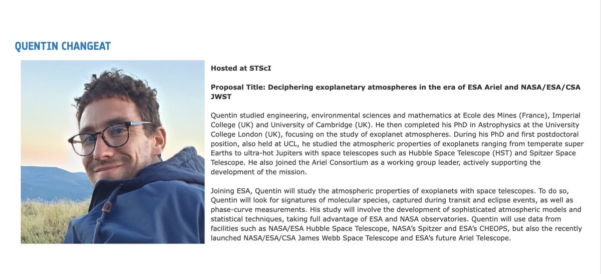 Huge congratulations to Quentin Changeat, who will be joining <a href="/ESA/">European Space Agency</a> as one of nine selected Research Fellows in space science 2022! 🥳

(Of course, Quentin will still remain involved in Ariel and @UCL_CSED as a UCL visiting researcher!)

esa.int/ESA_Multimedia…