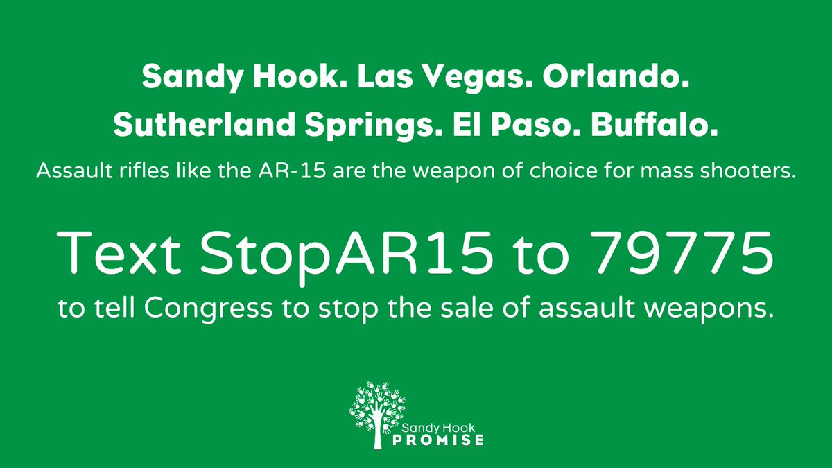 sandyhook's tweet photo. Assault weapons and high-capacity magazines have been used in many of our country’s deadliest mass shootings, including Sandy Hook and now in Buffalo. It’s long past time for Congress to act.

Text StopAR15 to 79775 or go to https://t.co/ike5jeVixT

#StopAR15 #EndGunViolence https://t.co/GDKiliFJv2