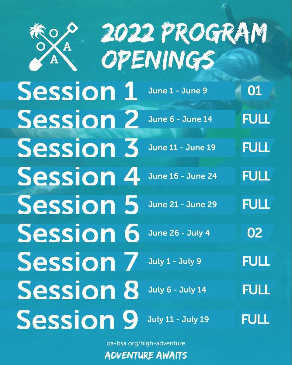 One less spot open for Order of the Arrow Trail Crew leaving only 13 total on all OA High Adventure treks in 2022. Grab one of them today before it's too late at oa-bsa.org/high-adventure

#AdventureAwaits #OAHA #OATC #OAOA #OAWV #OASE #OABSA #ChooseOA