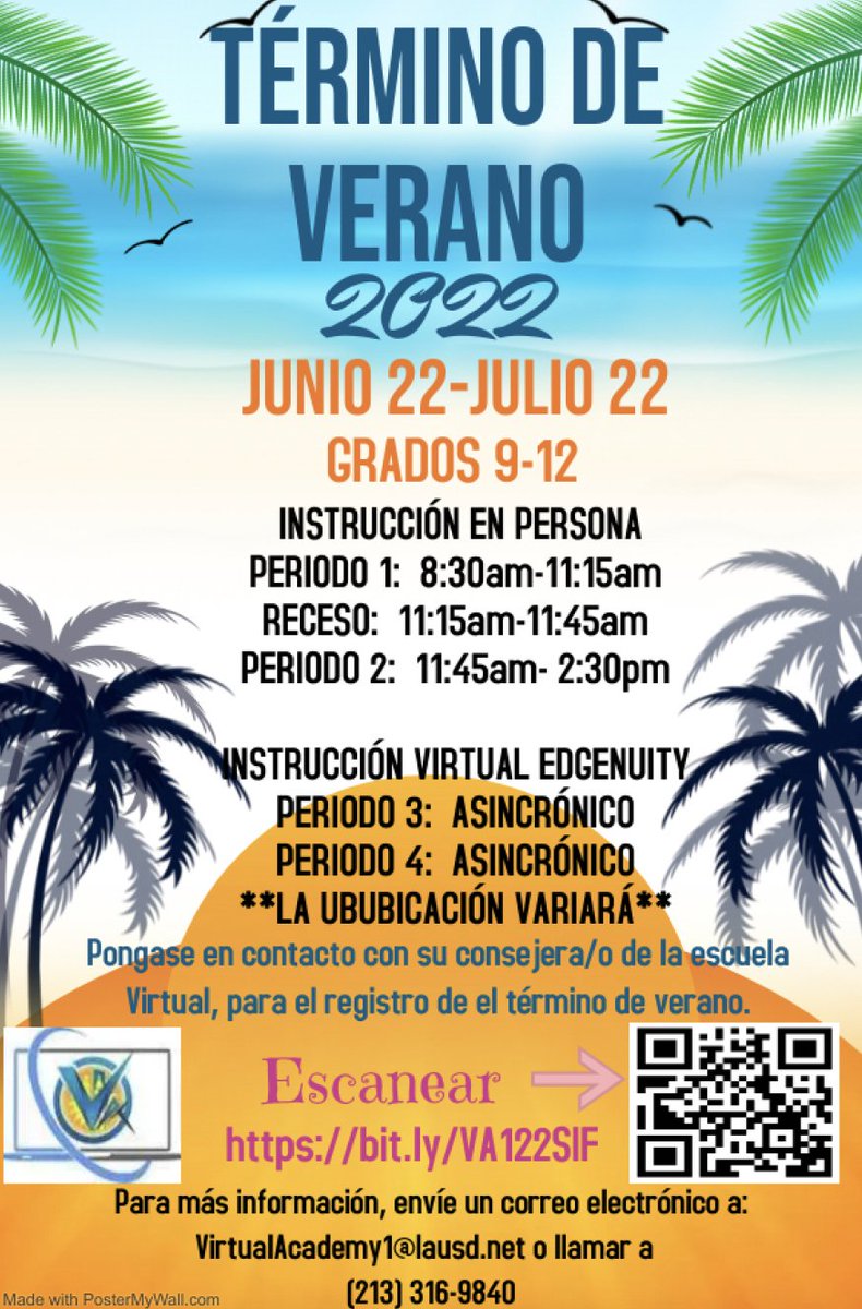 Summer School Sign ups now available for grades 9-12! Connect with your counselor if you have questions or call our office at 213-316-9840