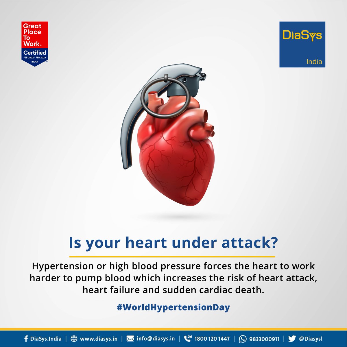 DiasysI's tweet photo. On this World Hypertension Day, DiaSys would like to request you all to adopt a healthy life style for a healthy heart.

Measure Your Blood Pressure Accurately, Control It, Live Longer!

#WorldHypertensionDay #Highbloodpressure #Cardiac #DiaSysGmbH #DiaSysIndia #Diagnostics #IVD https://t.co/vjAB5YOha4