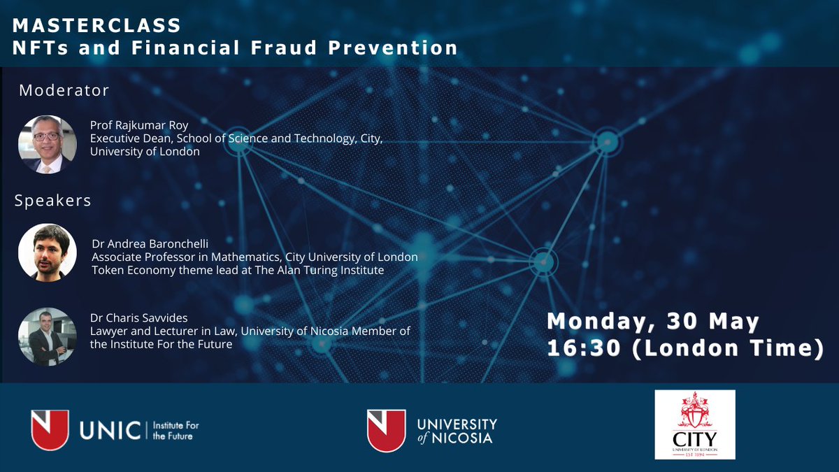 Online Workshop on NFTs and Financial Fraud Prevention organized in collaboration with 
<a href="/CityUniLondon/">Anna</a>

Join us on May 30th, 2022, at 16:30 (London time)
Find out more - decentralized.com/nfts-and-finan…
