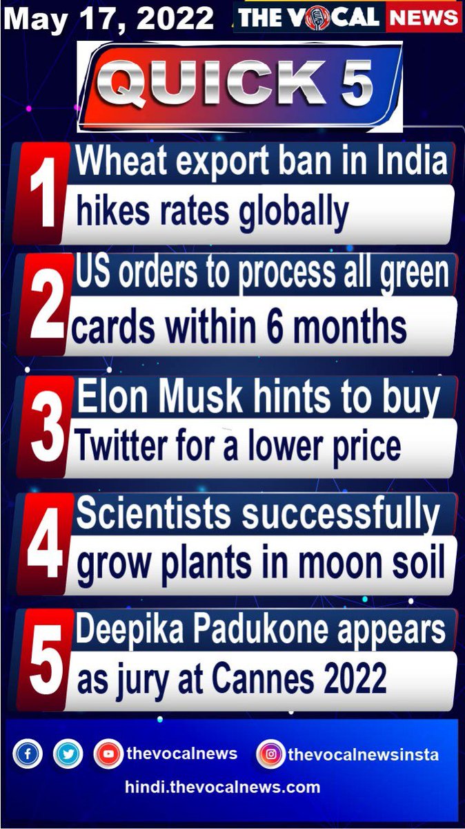 thevocalnews's tweet image. For daily #Quick5 follow @thevocalnews 

#Quick5 #big5 #Breakingnews #Topnews #Top5 #big5 #thevocalnews