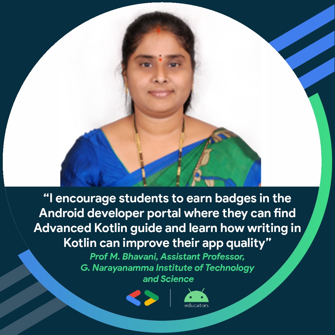 GoogleDevsIN's tweet photo. Professors at G. Narayanamma Institute of Technology & Science have begun using Kotlin to help their students advance in the field.
Learn the basics of Jetpack Compose: https://t.co/z17pljlFTF
Join the #AndroidEducators community: https://t.co/ByR4A0uLTG https://t.co/Fx8bzC5t0l